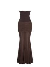 Load image into Gallery viewer, Espresso Draped Mesh Gown Dress
