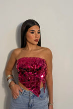 Load image into Gallery viewer, Asymmetrical Strapless Magenta Glam Top
