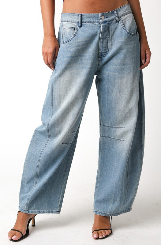 Lena Barrel Jeans- Denim