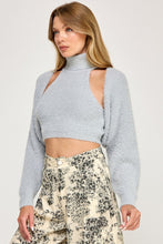 Load image into Gallery viewer, Fuzzy Mock Neck Top + Cardigan Set- Grey
