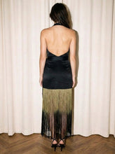 Load image into Gallery viewer, Satin Ombre Fringe Dress- Black
