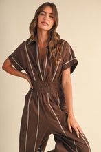 Load image into Gallery viewer, Short Sleeve Barrel Jumpsuit- Brown
