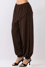 Load image into Gallery viewer, Brown Lace Detail Draped Harem Pants
