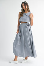 Load image into Gallery viewer, Gingham Plaid Collar Top and Midi Skirt Set
