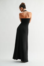 Load image into Gallery viewer, Black Deep Plunge Halter Maxi Dress
