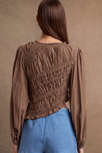 Load image into Gallery viewer, Mocha Ruched Long Sleeve Asymmetrical Hem Top
