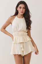 Load image into Gallery viewer, Ivory Halter Smocked Peplum Top
