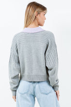 Load image into Gallery viewer, Contrast Collar Cable Pointelle Sweater
