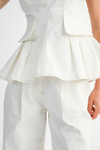 Load image into Gallery viewer, White Peplum Denim Top &amp; Pant Set
