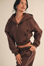 Load image into Gallery viewer, Cozy Fleece Oversized Crop Full Zip Hoodie - Chocolate

