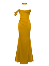 Load image into Gallery viewer, Veena Golden Satin Gown IN STOCK
