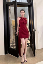 Load image into Gallery viewer, Open Back Bow Burgundy Dress
