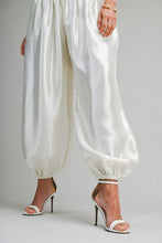 Load image into Gallery viewer, Shimmer Finish Satin Pants With Smocked Waistband- Ecru
