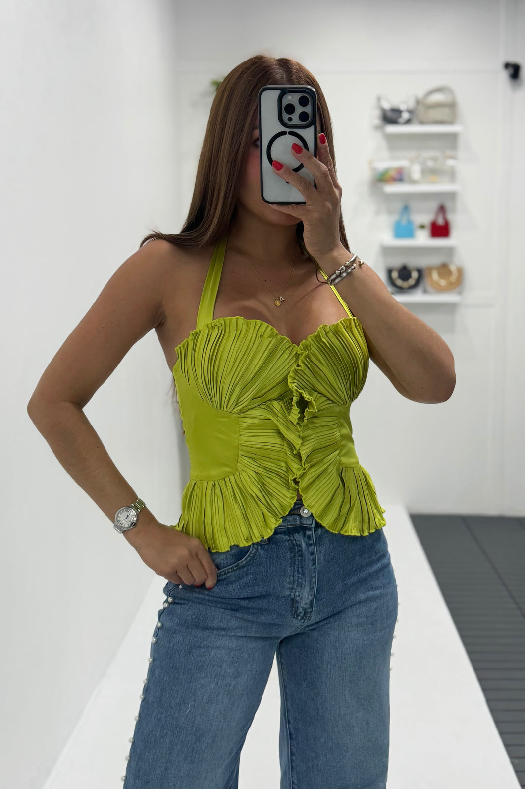 Lime Pleated Halter Top