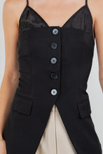 Load image into Gallery viewer, Contrast Button Down Vest Black Top
