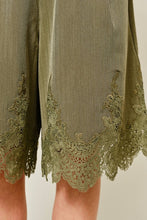Load image into Gallery viewer, Pleated Lace-Hem Long Shorts Olive
