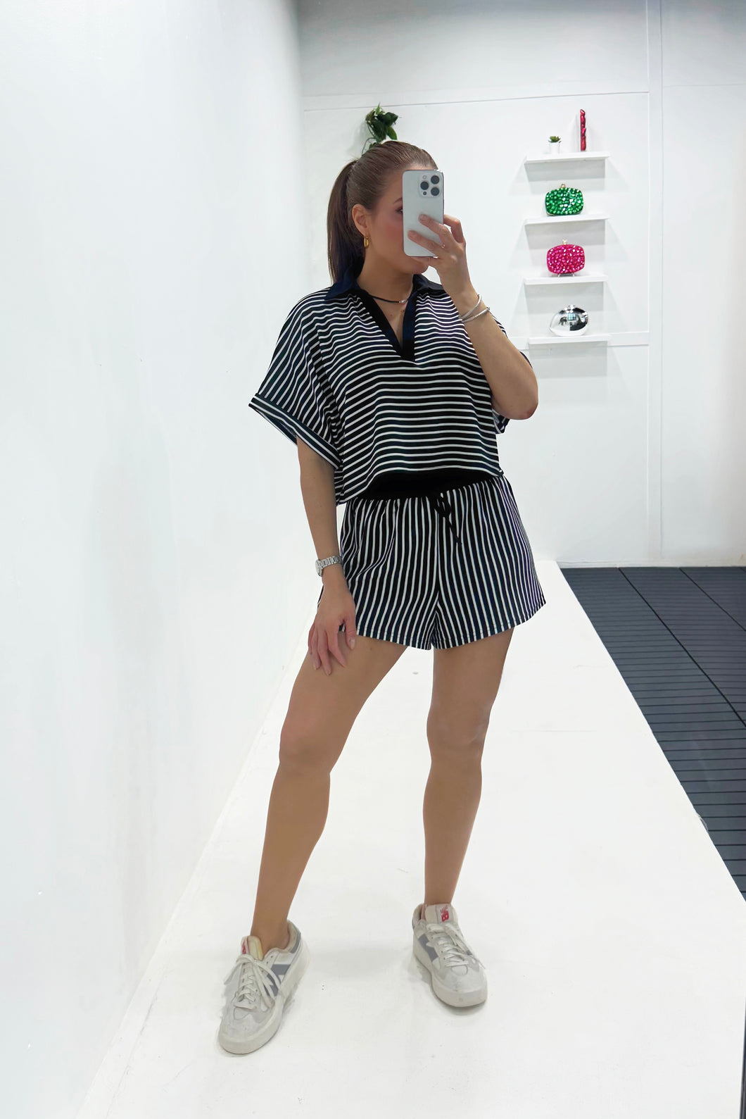 Black Striped Top + Short Set