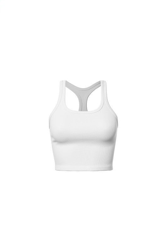 Racer Back White Ribbed Tank Top