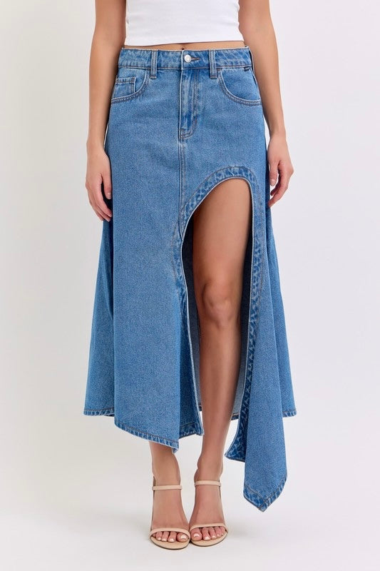 Asymmetrical Denim Maxi Skirt