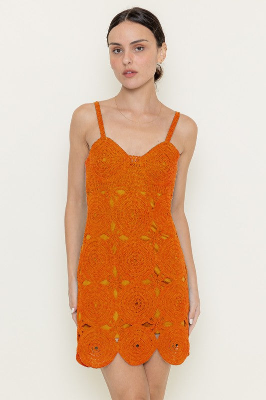 Red Orange Crochet Mini Dress