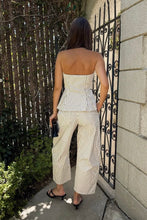 Load image into Gallery viewer, Cream Striped Strapless Peplum Top + Barrel Pant Set
