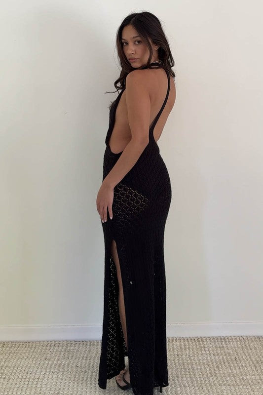 Black Halter Neck Backless Cover Up Dress – V I T T A