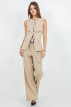 Load image into Gallery viewer, Structured Button Down Sleeveless Blouse - Tan
