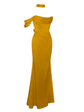Load image into Gallery viewer, Veena Golden Satin Gown IN STOCK
