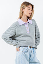 Load image into Gallery viewer, Contrast Collar Cable Pointelle Sweater
