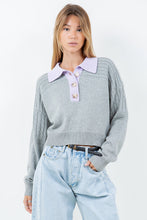 Load image into Gallery viewer, Contrast Collar Cable Pointelle Sweater
