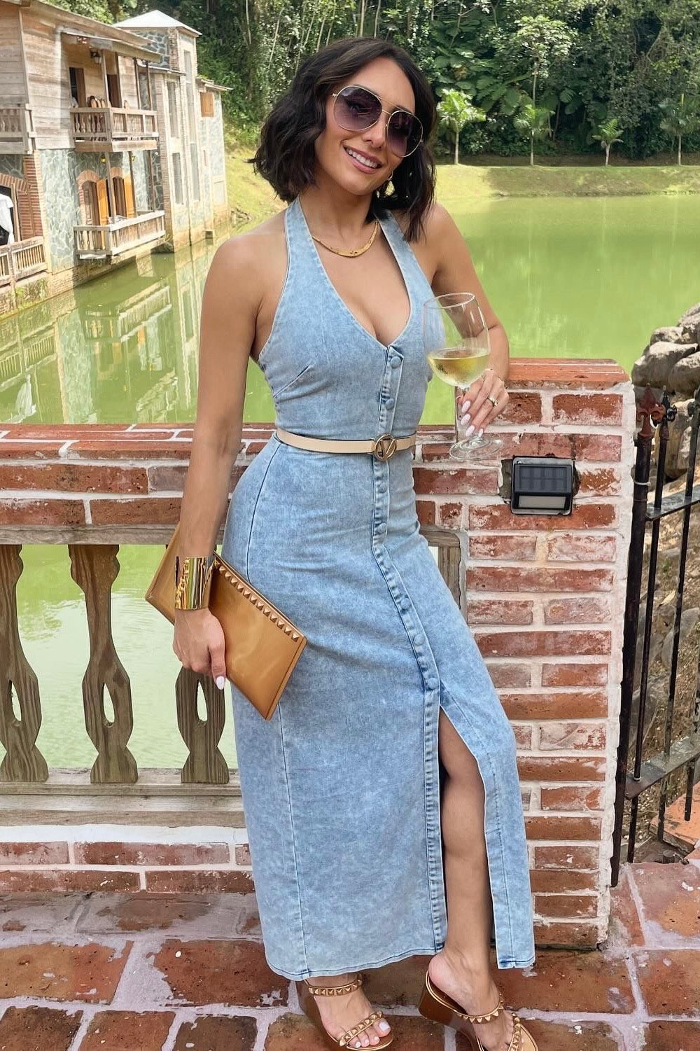 Bodycon Denim Maxi Dress XS