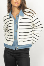 Load image into Gallery viewer, Striped Combination Denim Knit Cardigan Jacket
