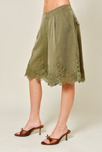 Load image into Gallery viewer, Pleated Lace-Hem Long Shorts Olive
