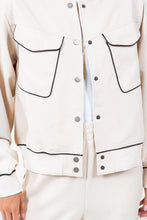 Load image into Gallery viewer, Contrast Piping Detailed Varsity Bomber Jacket - Beige

