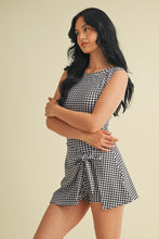 Load image into Gallery viewer, Gingham Print Sleeveless Wrap Tie Front Dress - Black
