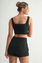 Load image into Gallery viewer, Black Crystal Accent Crop Top &amp; Short Set
