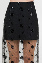 Load image into Gallery viewer, Semi Sheer Sequined Lace Midi Skirt
