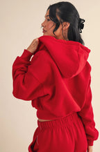 Load image into Gallery viewer, Cozy Fleece Oversized Crop Full Zip Hoodie - Red
