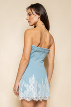 Load image into Gallery viewer, Bottom Lace Trim Denim Strapless Mini Dress
