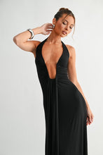 Load image into Gallery viewer, Black Deep Plunge Halter Maxi Dress
