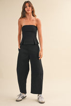 Load image into Gallery viewer, Pleated Strapless Peplum Barrel Jumpsuit- Black
