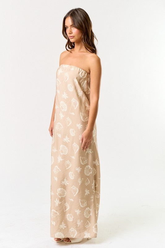 Shell Print Strapless Maxi Dress