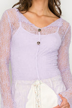 Load image into Gallery viewer, Lace Sheer LS Button Top - Lavender
