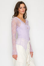 Load image into Gallery viewer, Lace Sheer LS Button Top - Lavender
