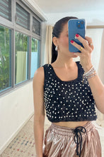 Load image into Gallery viewer, Pearl + Rhinestone Top- Black
