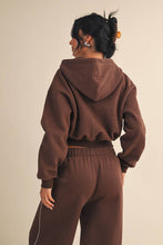 Load image into Gallery viewer, Cozy Fleece Oversized Crop Full Zip Hoodie - Chocolate
