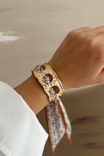 Load image into Gallery viewer, Gold Tone Fabric Tie Bangle Bracelet
