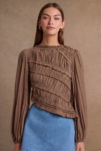 Load image into Gallery viewer, Mocha Ruched Long Sleeve Asymmetrical Hem Top

