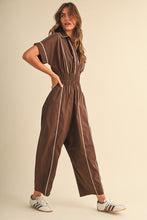 Load image into Gallery viewer, Short Sleeve Barrel Jumpsuit- Brown
