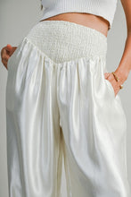 Load image into Gallery viewer, Shimmer Finish Satin Pants With Smocked Waistband- Ecru

